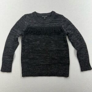 Banana Republic Black Gray Fringe Western Boho Sweater Wool Alpaca Cotton XS